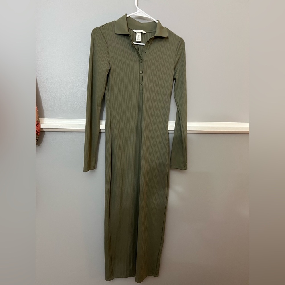 Olive Green Ribbed Bodycon Maxi Dress